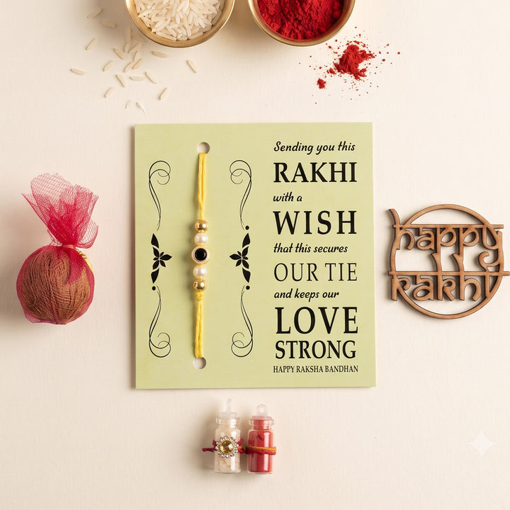 Handmade Evil Eye Yellow Premium Agate Rakhi With Roli Chawal, Nariyal And Gift Box For Brother