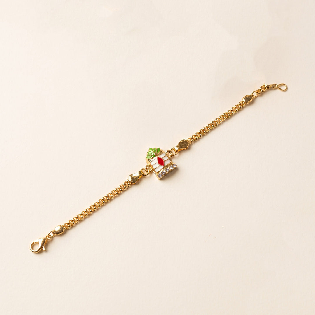 Handmade Lord Shiva Kundan Charm Bracelet Rakhi With Roli Chawal For Brother