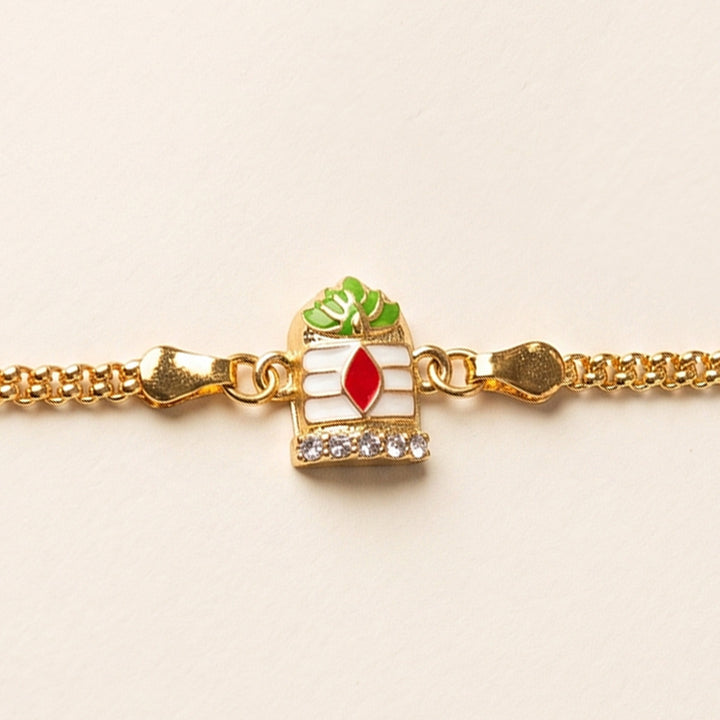 Handmade Lord Shiva Kundan Charm Bracelet Rakhi With Roli Chawal For Brother