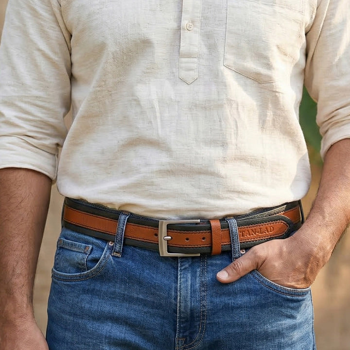 Brown & Black Layover Leather Belt