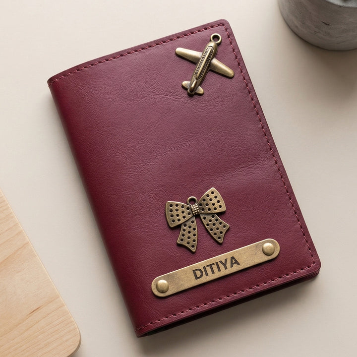 Personalized Faux Leather Passport Cover With Charm