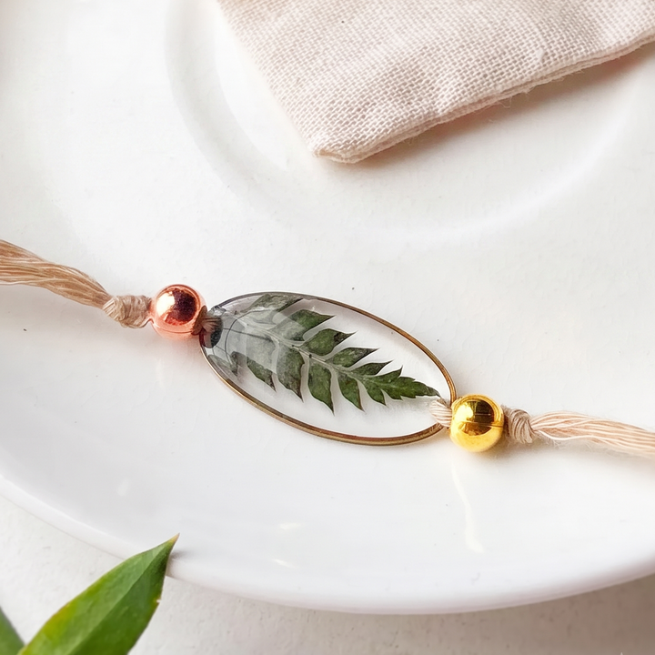 Handmade Preserved Flower Sukoon Wilderness Resin Rakhi With Roli Chawal | 1 Pc