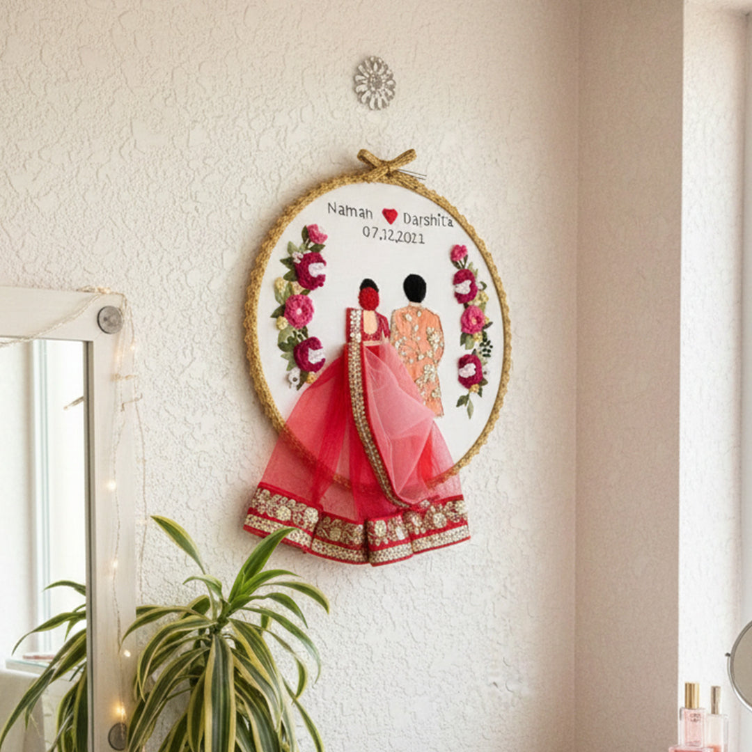 Personalized Embroidered Floral Hoop Wedding Plaque