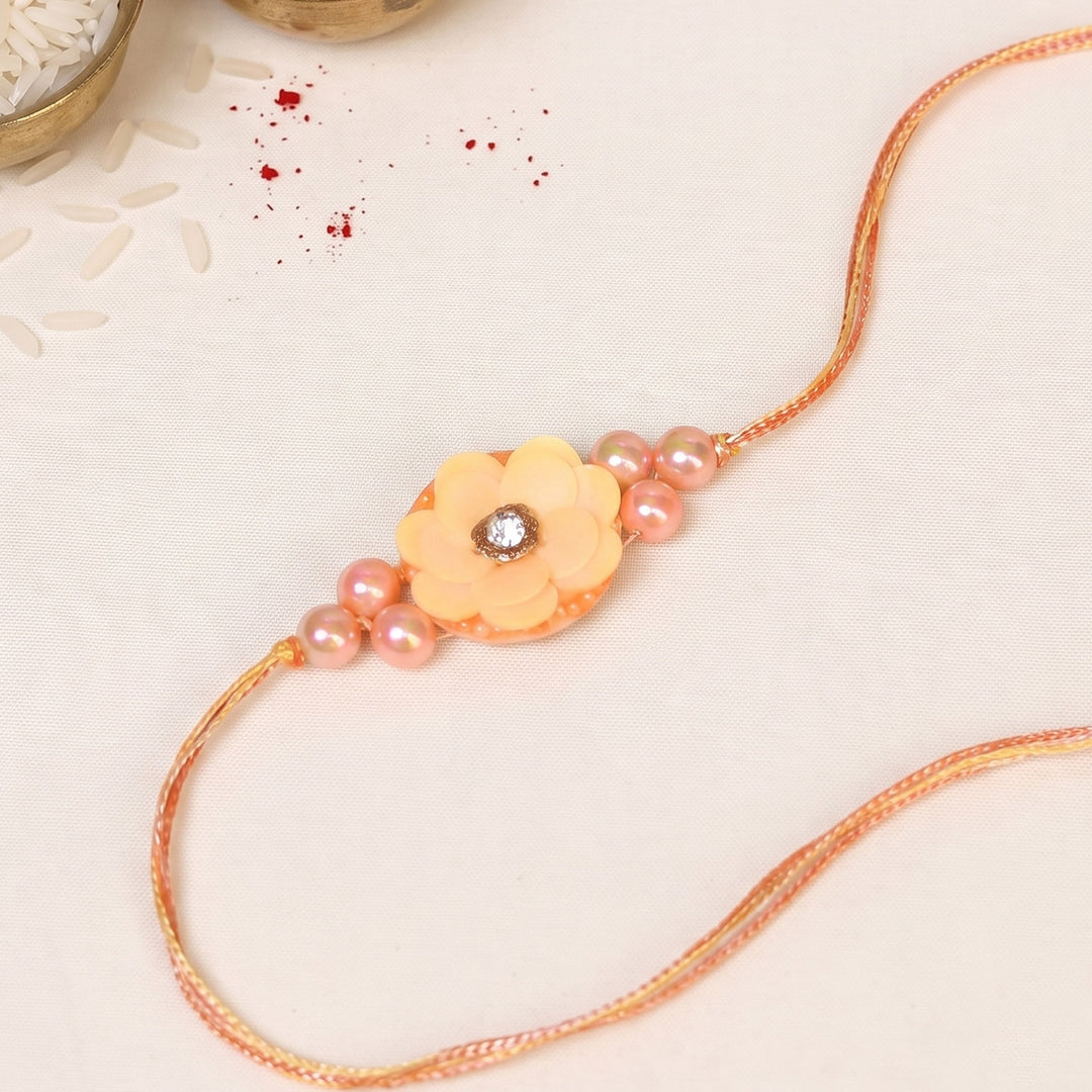 Handmade Sitara Boota Floral Theme Rakhi With Roli Chawal For Bhaiya
