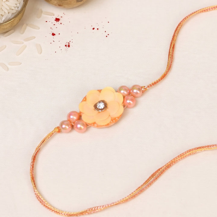 Handmade Sitara Boota Floral Theme Rakhi With Roli Chawal For Bhaiya