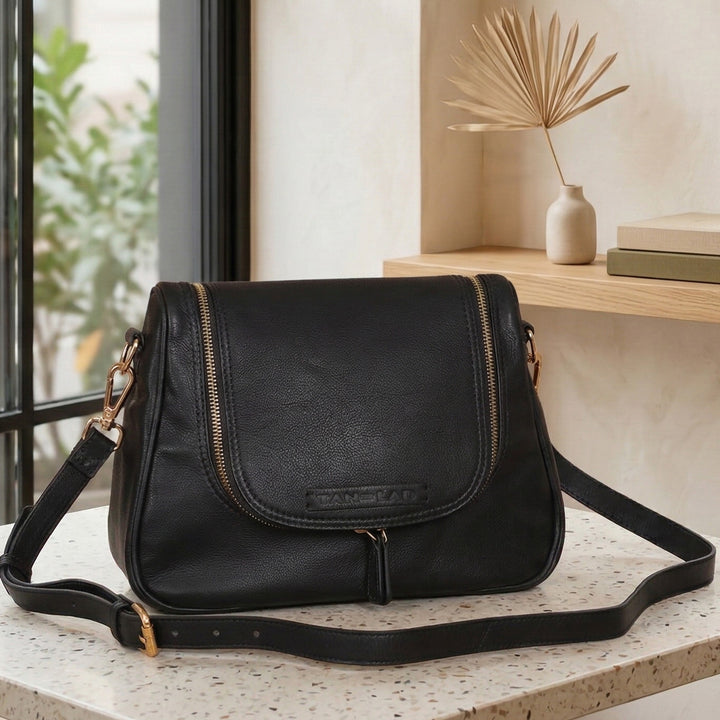 Personalized Black Millie Leather Sling Bag