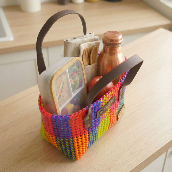 Multicolor Checks Mukhya Knot Handmade Small Koodai Bag