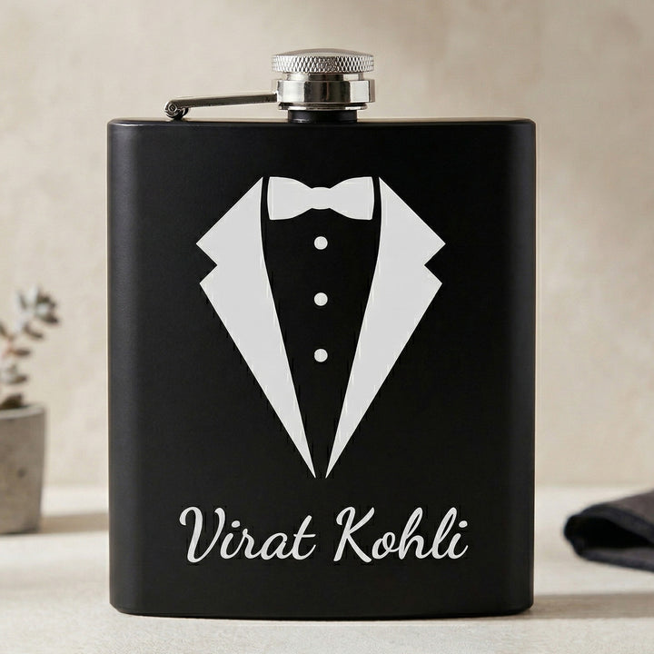 Personalized Engraved Black Stainless Steel Hip Flask | 250 ml
