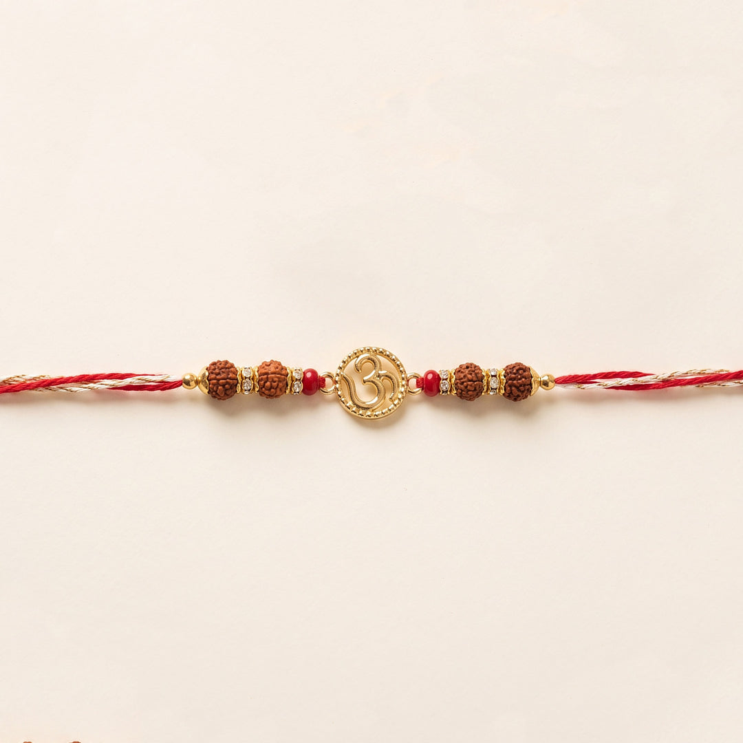 Om Rudraksh Kundan Rakhi For Brother With Roli Chawal
