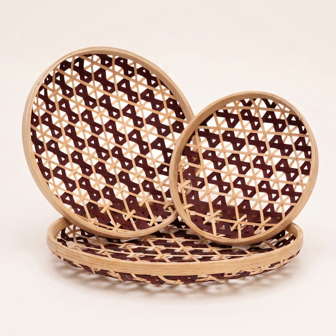 Set of 3 | "Zira" Handcrafted Woven Bamboo Wall Plate With Lacquered Finish For Festive Decor