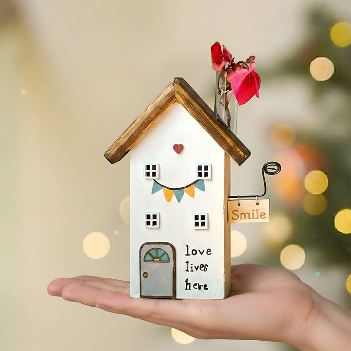 2 pc | White & Blue Handcrafted Miniature Wooden House Planter/Pen Holder