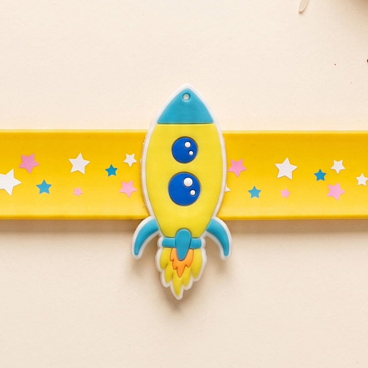 Handmade Rocket Silicone Slap Band Rakhi For Kids With Roli Chawal For Brother