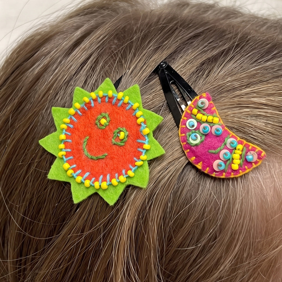 Handmade Orange & Pink Sun Moon Hair Clips | Set of 2