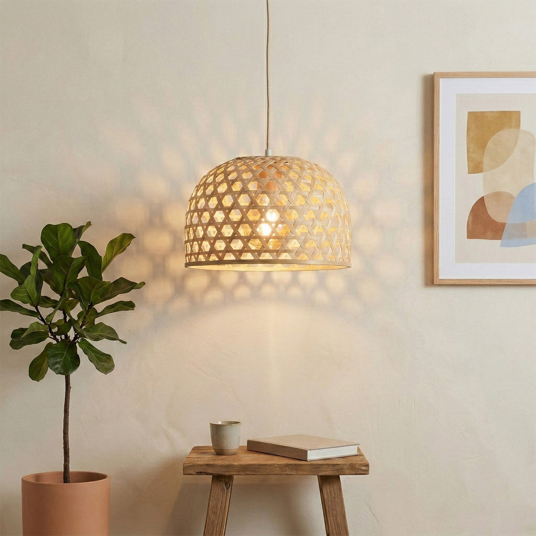 "Elara" Handwoven Bamboo Dome Hanging Lampshade For Home Decor