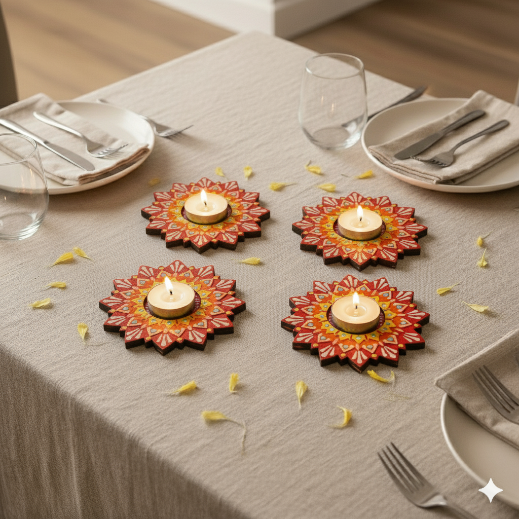 Hand-Painted Decorative Star MDF Wood Tealight Holder