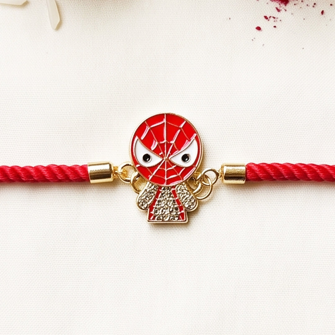 Reusable Handmade Spider-Man Charm Bracelet Kids Rakhi With Roli Chawal For Brother