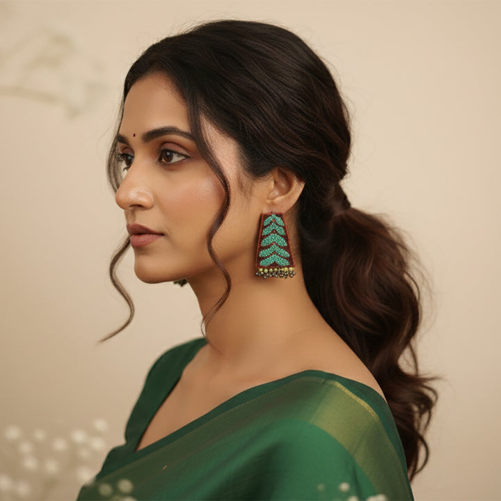 Handmade Mirror Work & Beads Ghungroo Earrings