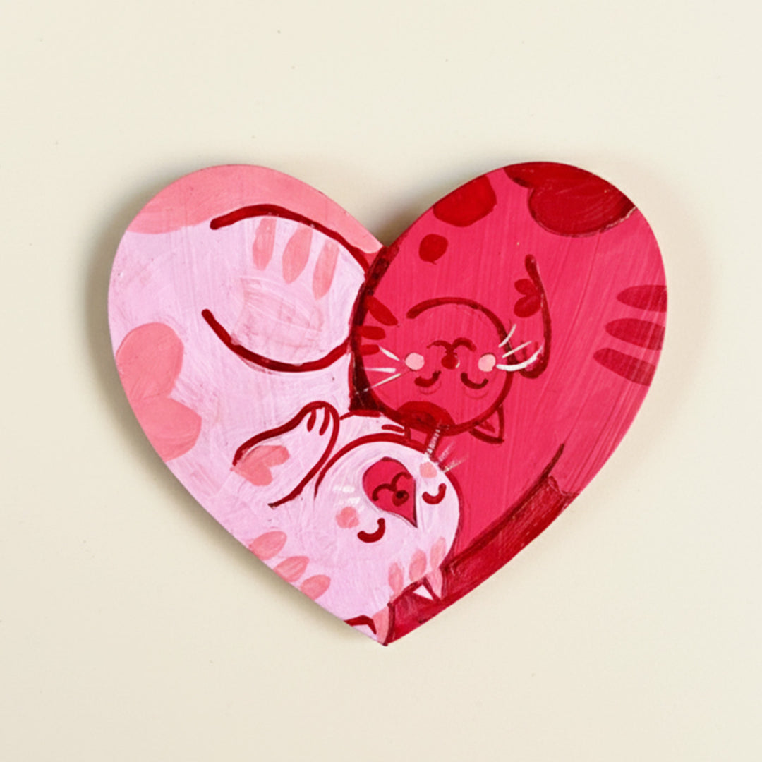 Hand-Painted Purrfect Love Heart Shaped MDF Wood Fridge Magnet