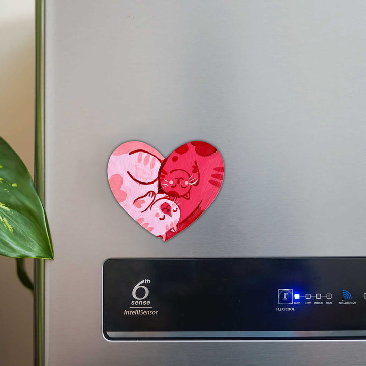 Hand-Painted Purrfect Love Heart Shaped MDF Wood Fridge Magnet