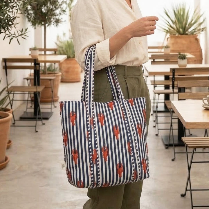 Handmade Lobster Stripe Cotton Tote Bag