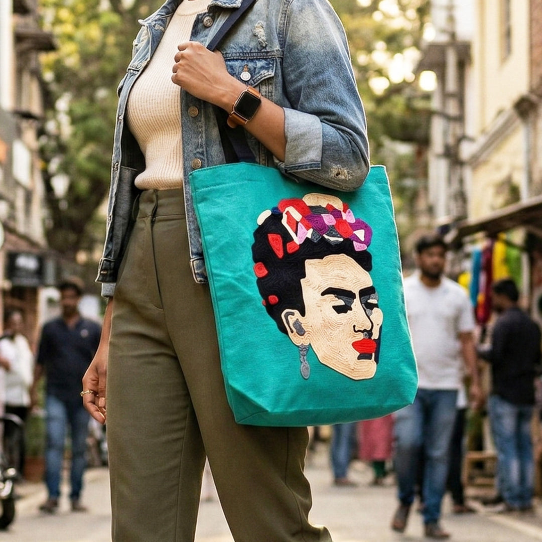 Hand-Embroidered Dori Work All Season Frida Tote Bag