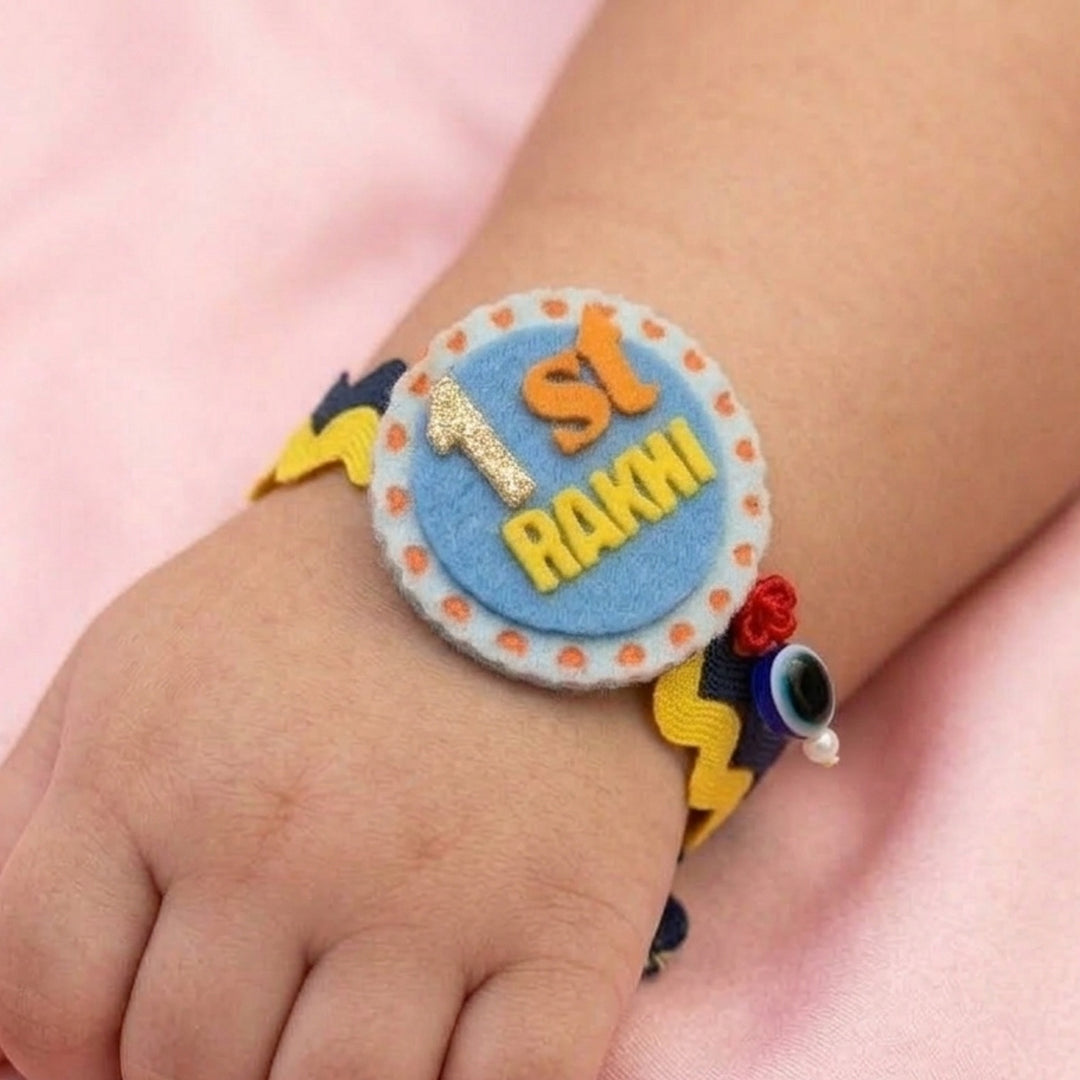 Handmade 1st Rakhi Felt Kids Blue Rakhi With Roli Chawal