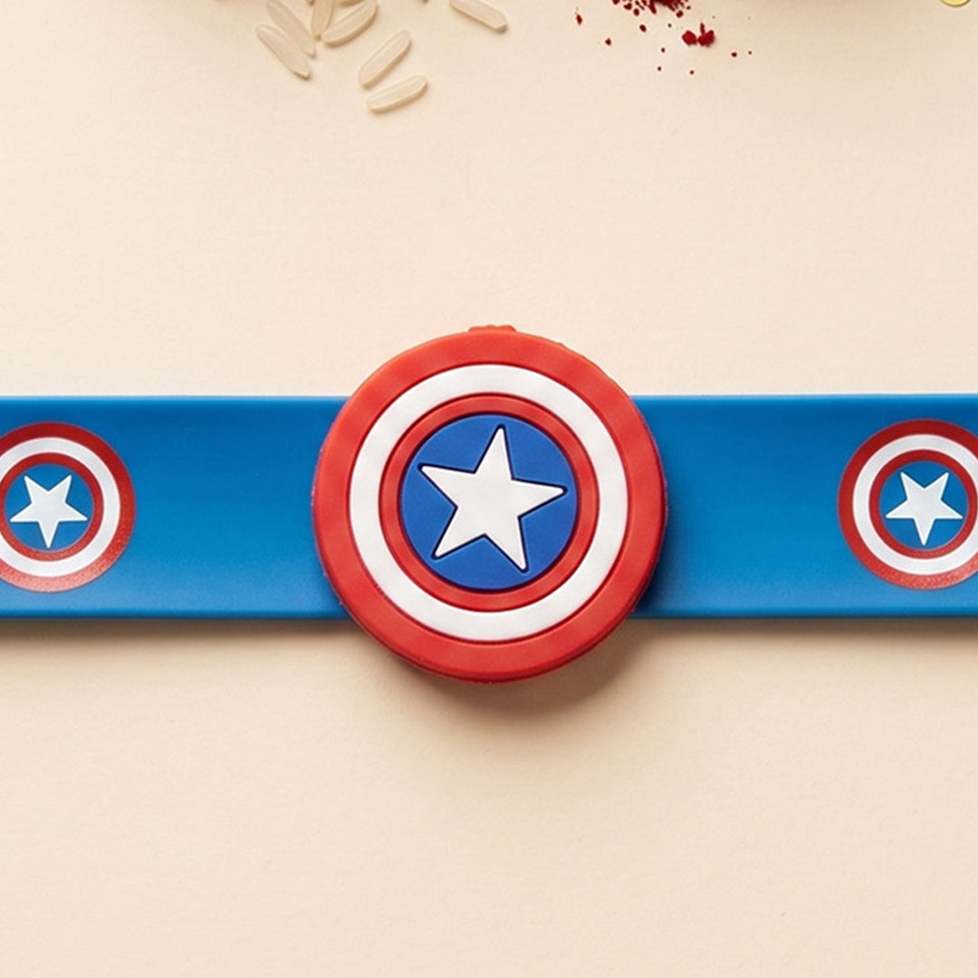 Handmade Captain America Silicone Slap Band Rakhi For Kids With Roli Chawal For Brother