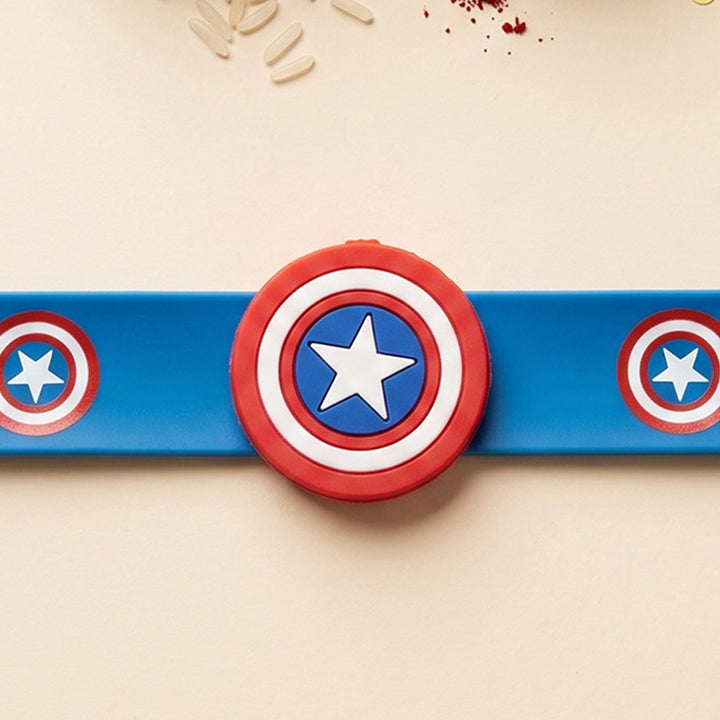 Handmade Captain America Silicone Slap Band Rakhi For Kids With Roli Chawal For Brother
