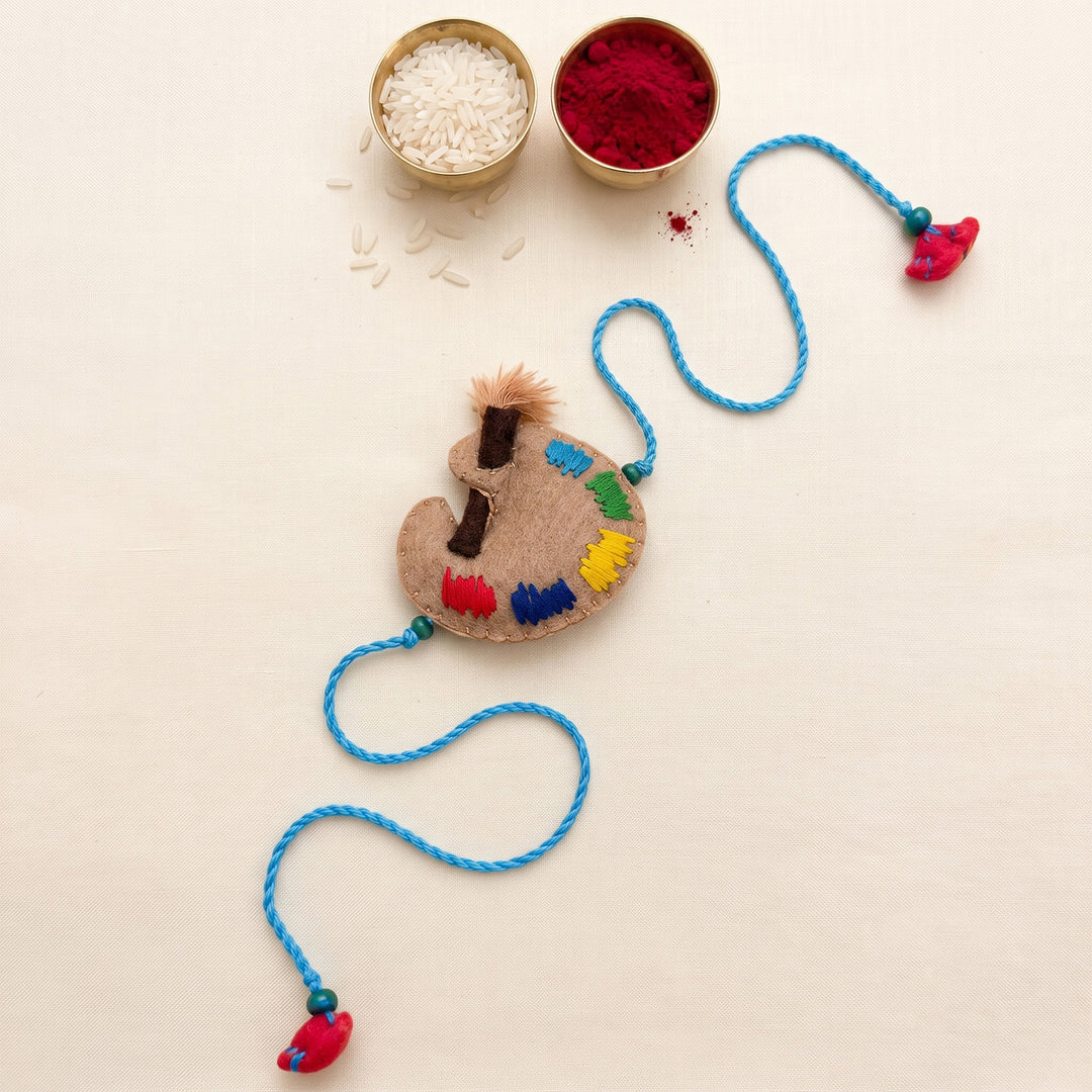 Hand Embroidered Colour Palette Rakhi With Magnet For Brother