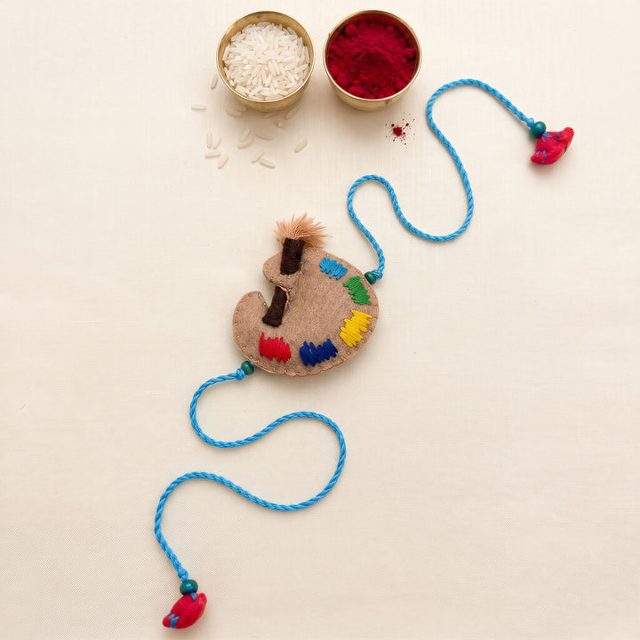 Hand Embroidered Colour Palette Rakhi With Magnet For Brother