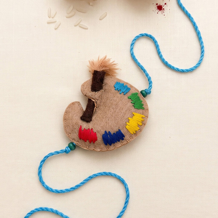 Hand Embroidered Colour Palette Rakhi With Magnet For Brother