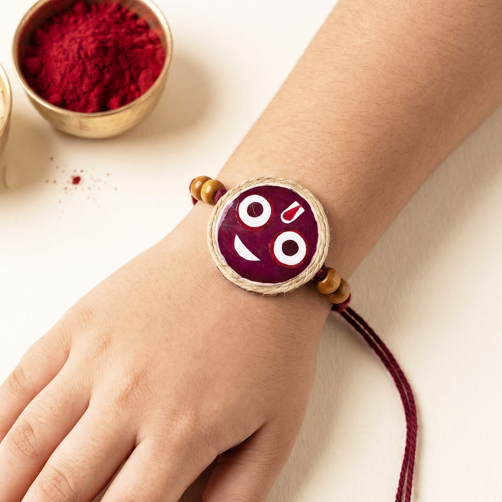 Handmade Pressed Flower Art Jagannath Jute Rakhi With Roli Chawal For Bhaiya