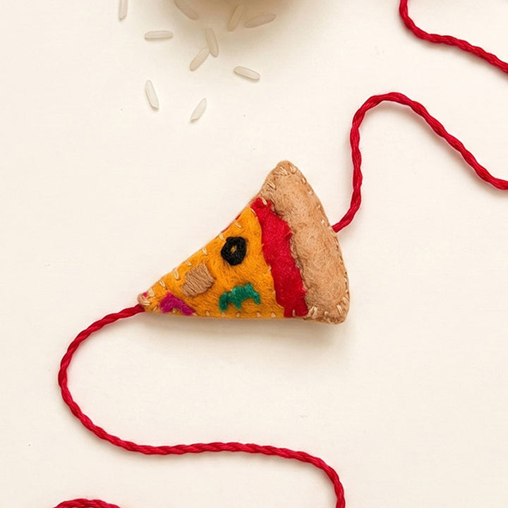 Hand Embroidered Pizza Rakhi With Magnet For Brother