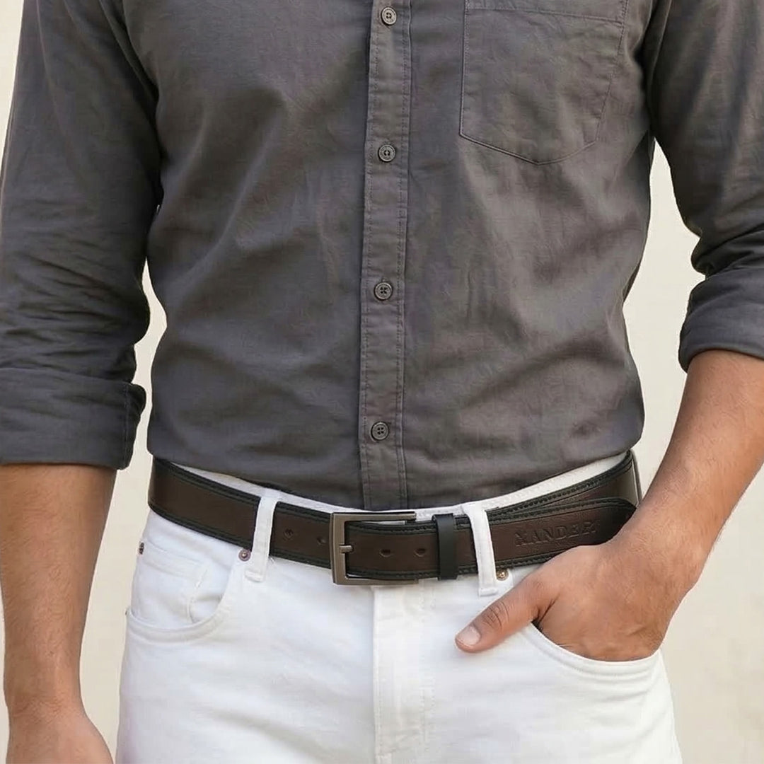 Dark Brown & Black Binding Leather Belt