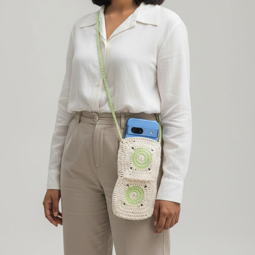 Handmade Crochet The Kiwi Cotton Mobile Sling Bag