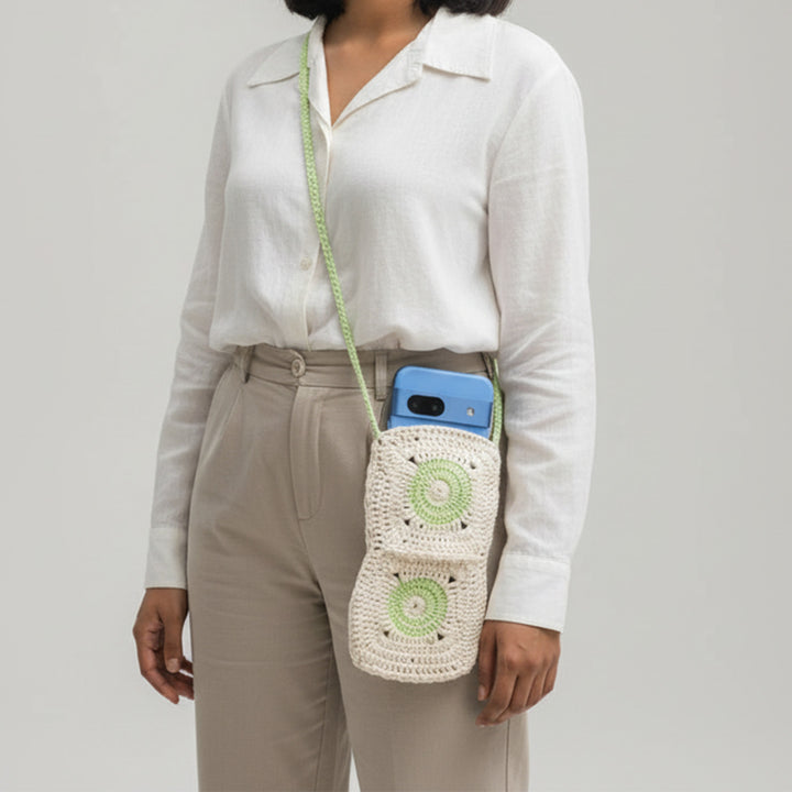Handmade Crochet The Kiwi Cotton Mobile Sling Bag