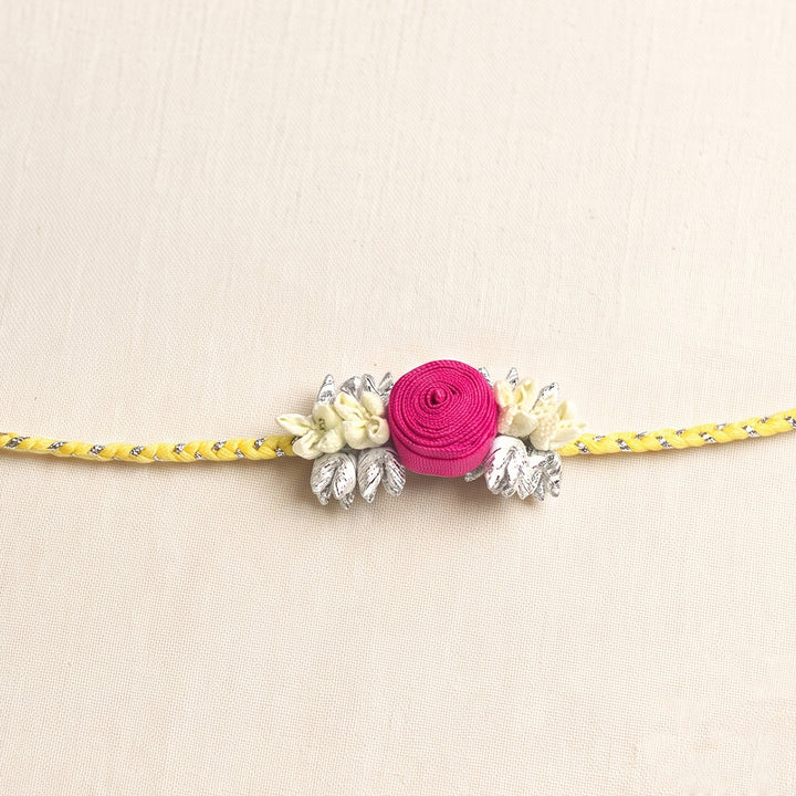 Handmade Rose & Mogra Bud Silk Rakhi For Brother With Roli Chawal