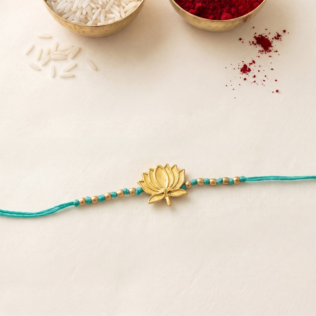 Handmade Kamal Lotus Motif Rakhi With Roli Chawal For Bhaiya