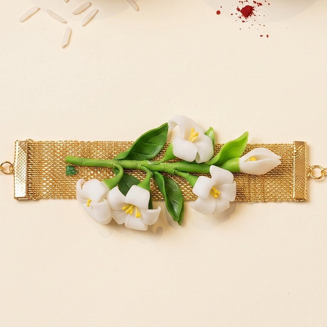 Polymer Clay Floral Bracelet Lumba Rakhi With Roli Chawal For Sister/Bhabhi