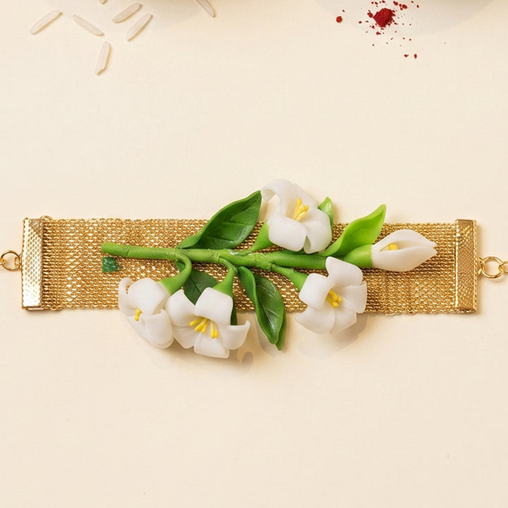 Polymer Clay Floral Bracelet Lumba Rakhi With Roli Chawal For Sister/Bhabhi