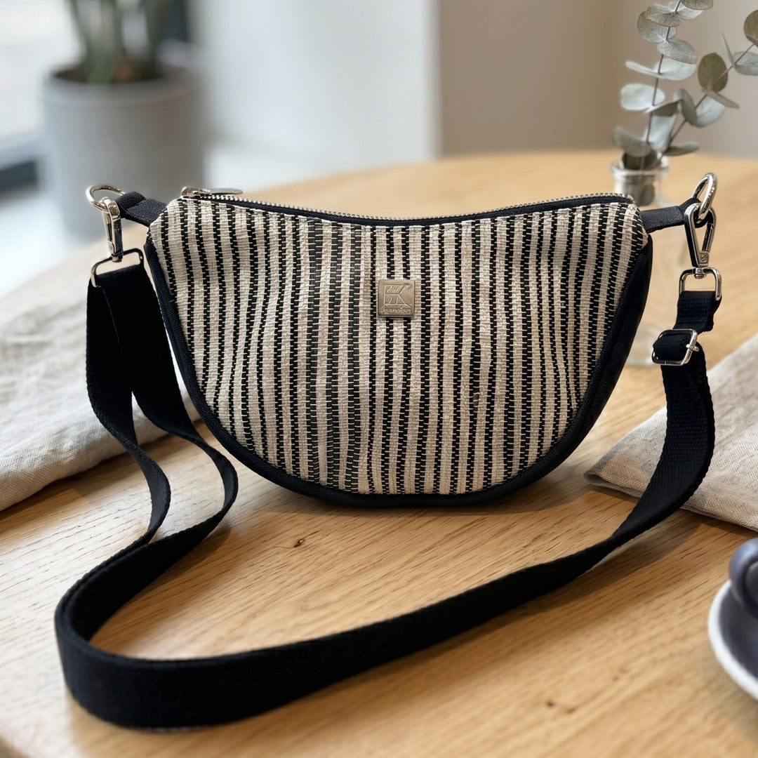 Upcycled Handcrafted Plastic Curve Sling Bag For Everyday Use | Adjustable Crossbody Strap