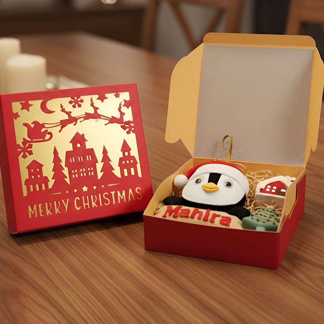 Personalized Christmas Gift Hamper | Includes 1 Ornament, 1 Xmas Tree Candle, 1 House Candle