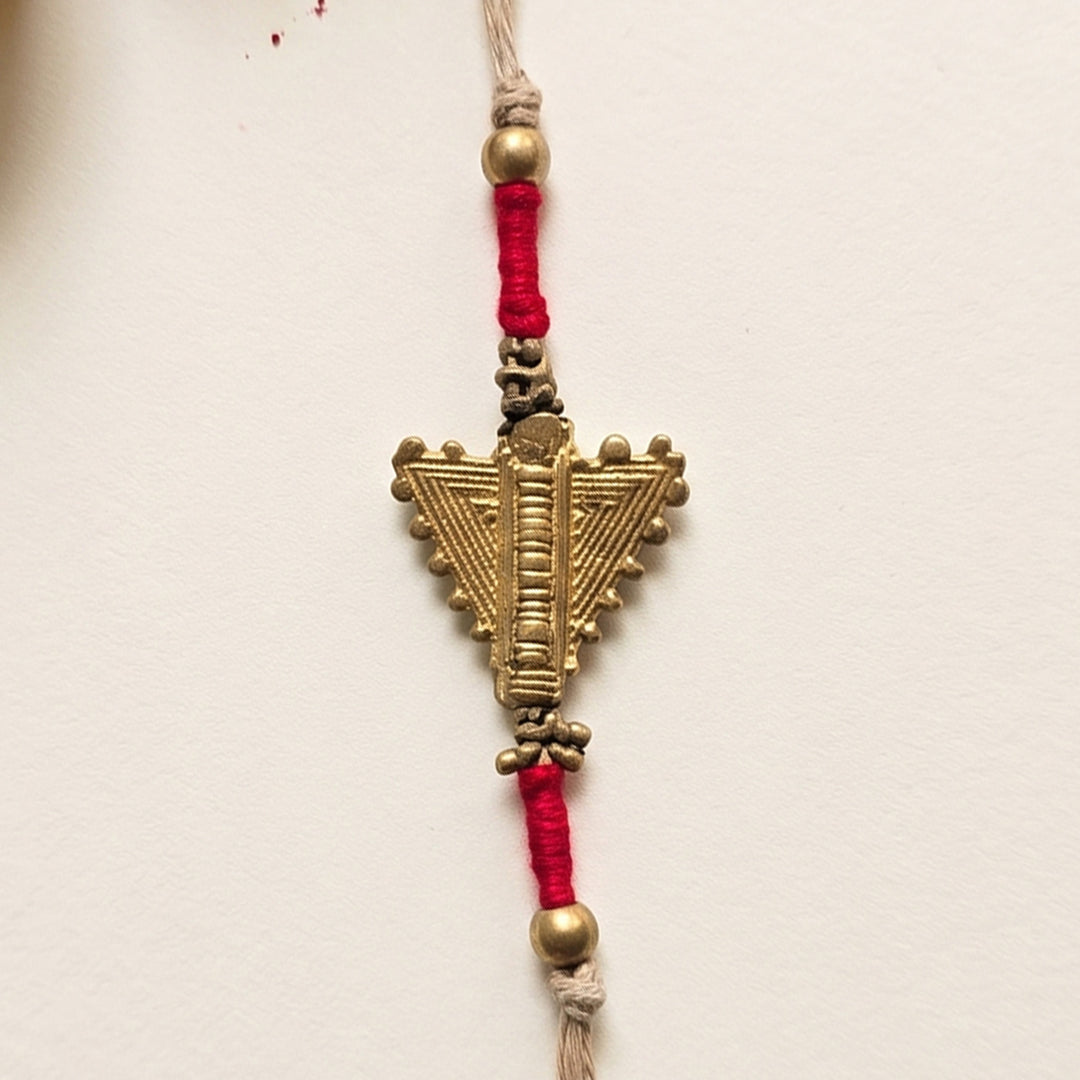 Handcrafted Patwa Work Brass Motif Rakhi With Roli Chawal For Brother