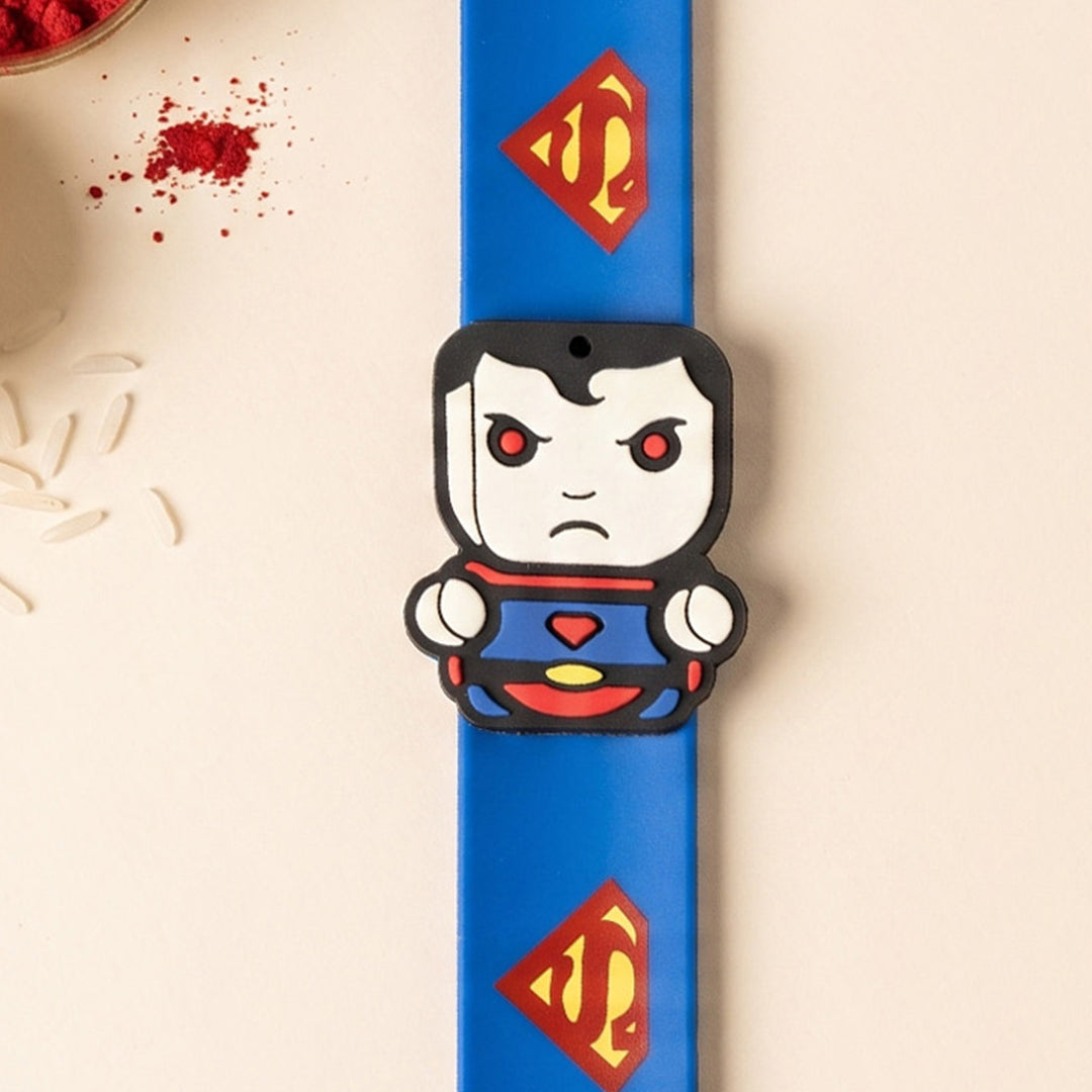 Handmade Superman Face Silicone Slap Band Rakhi For Kids With Roli Chawal For Brother