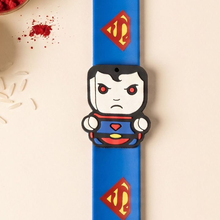 Handmade Superman Face Silicone Slap Band Rakhi For Kids With Roli Chawal For Brother