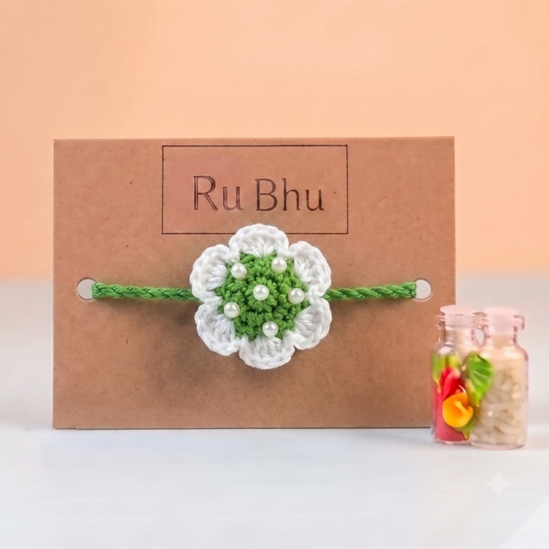 Handmade Crochet Floral Theme Rakhi With Roli Chawal for Bhaiya