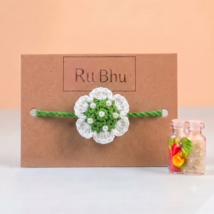 Handmade Crochet Floral Theme Rakhi With Roli Chawal for Bhaiya