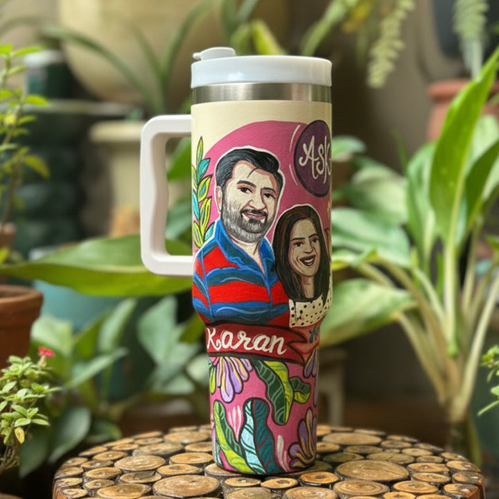 Photo Personalized Hand-Painted Two Characters Pop Art Illustrated Insulated Sipper