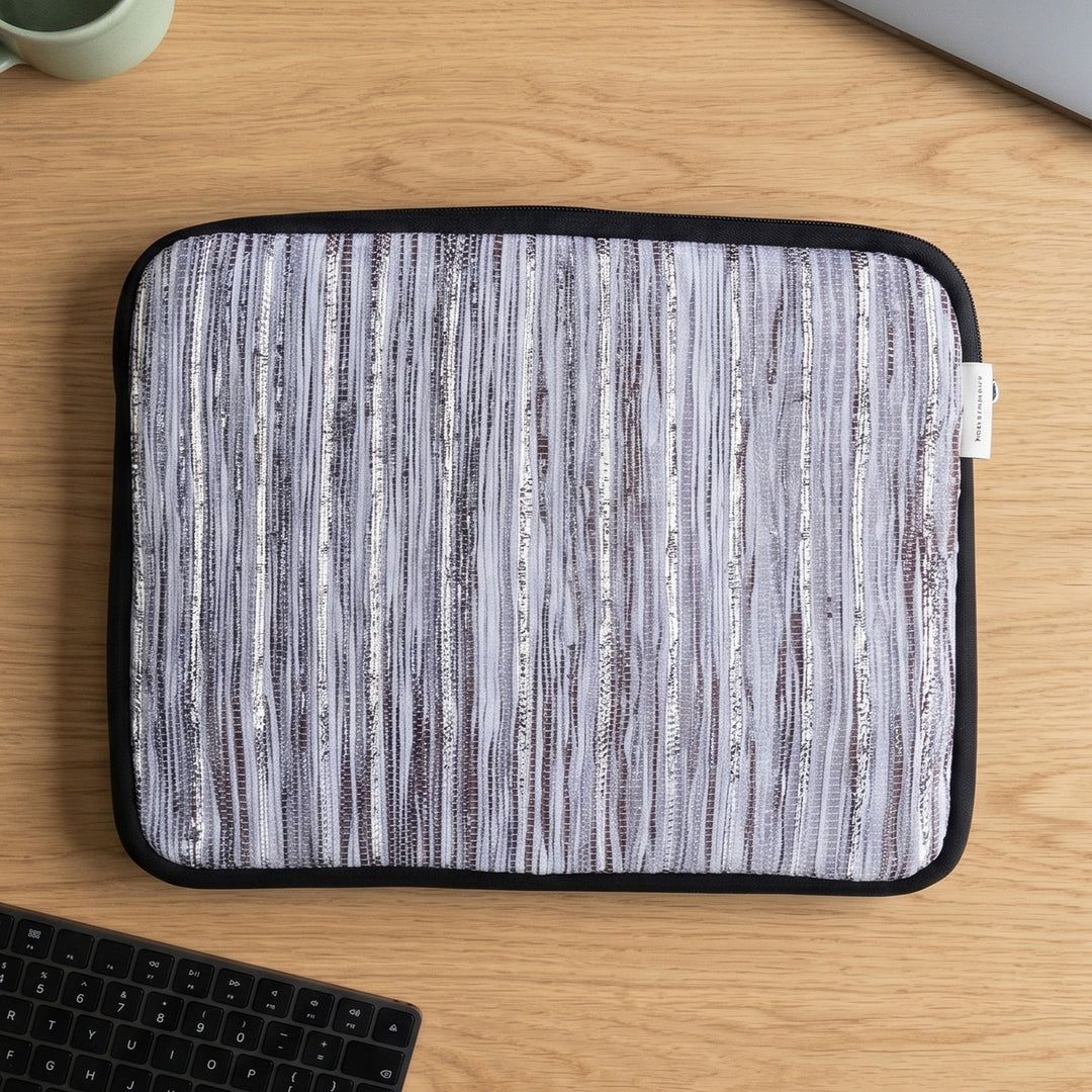 Handcrafted Silver and White Striped Upcycled Plastic 14" Laptop Sleeve