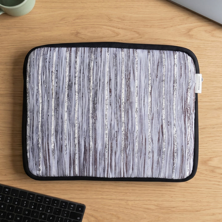 Handcrafted Silver and White Striped Upcycled Plastic 14" Laptop Sleeve